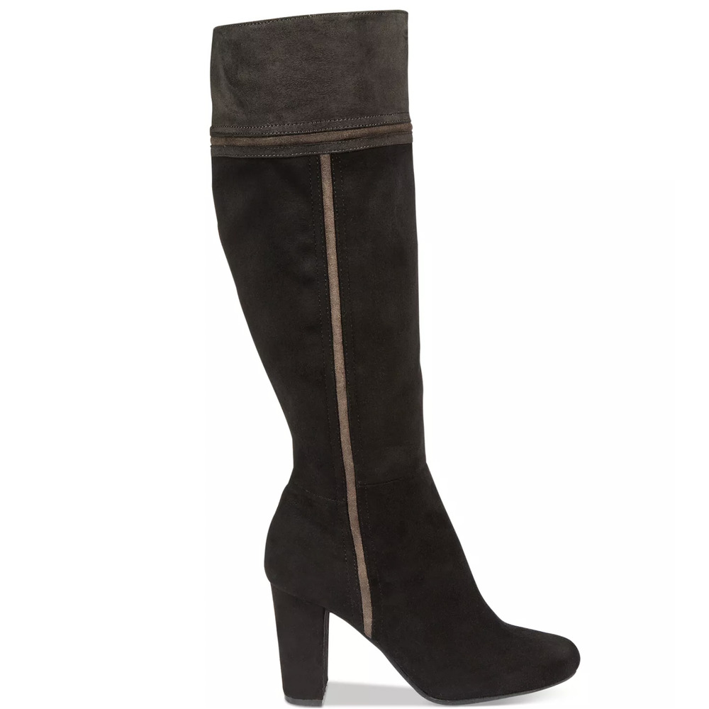 Rialto Black Gray Cordelia Patchwork Boots Zipper Suede Knee High Heel Almond 8M - Picture 4 of 15